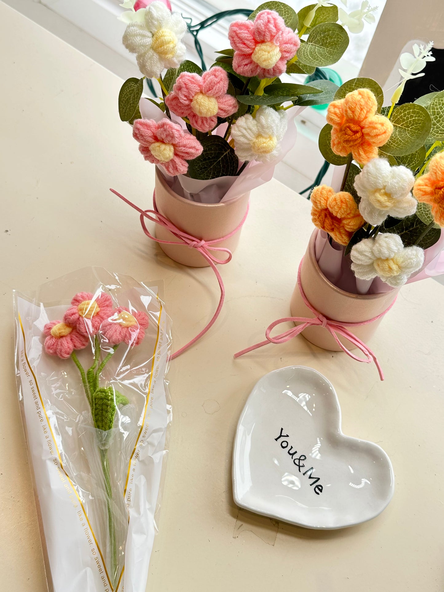 Pink Crotchet Flower Bouquet