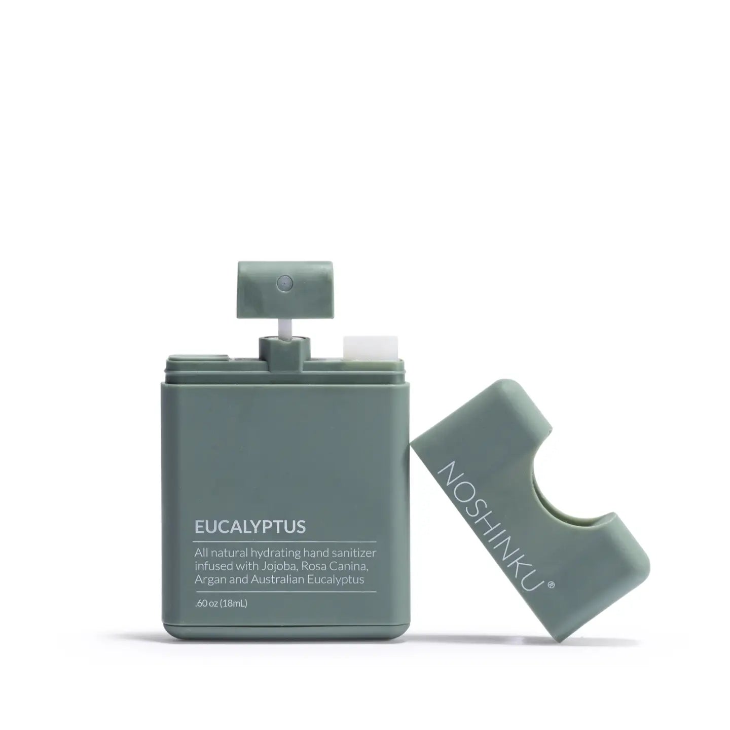 Open Noshinku Eucalyptus refillable moisturizing hand sanitizer spray bottle with Australian eucalyptus essential oils. Exclusively at Area Boutique.