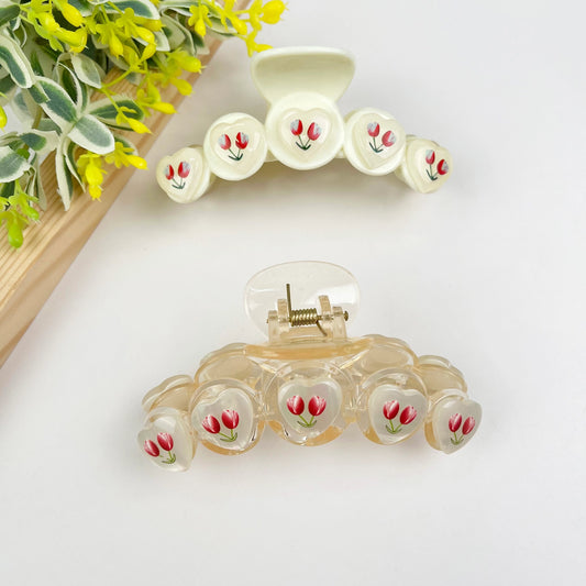 Tulip Flower Heart Hair Claw Clip